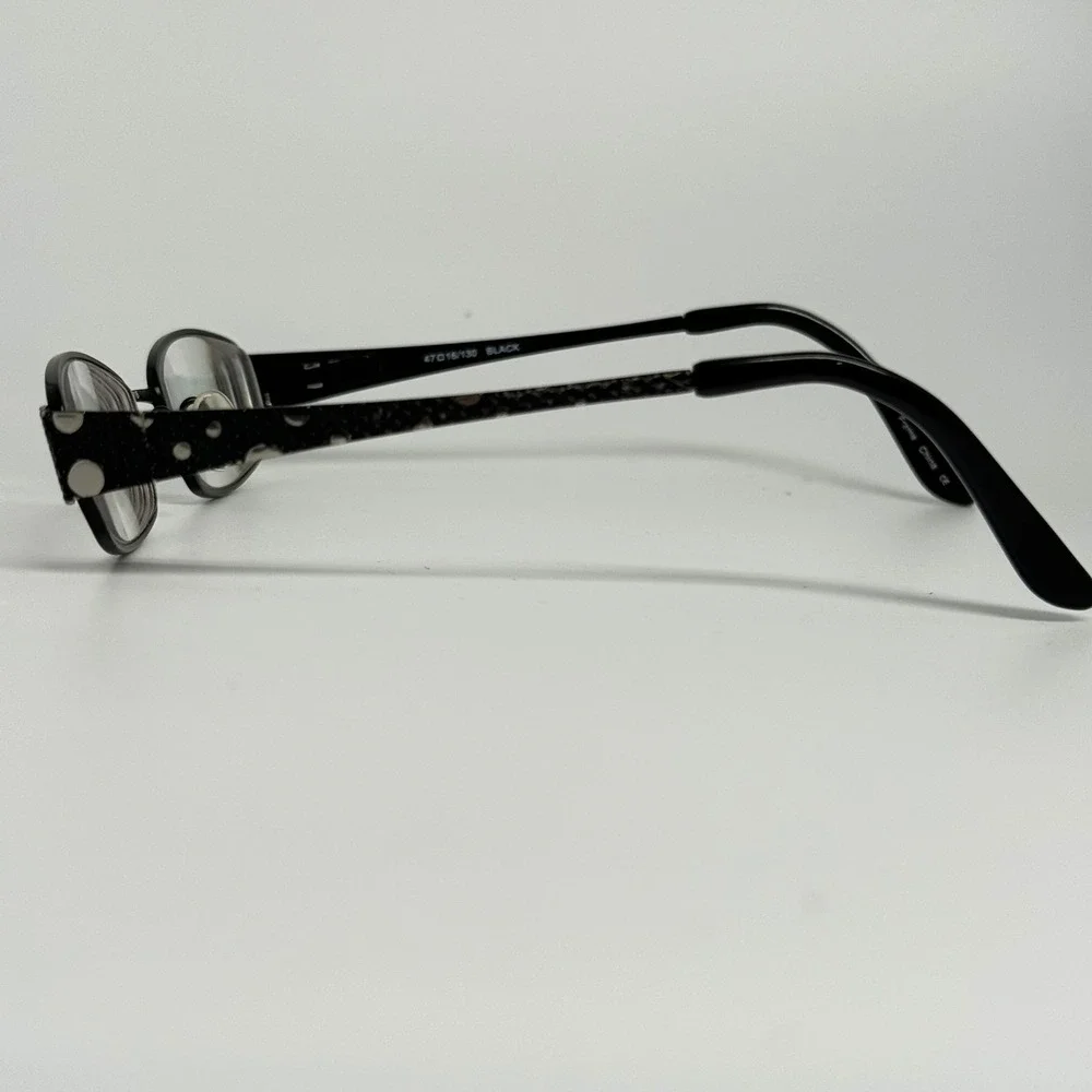 B.U.M. Equipment Zany Black Oval Eyeglass Frames 47-16-130 Patterned Temples